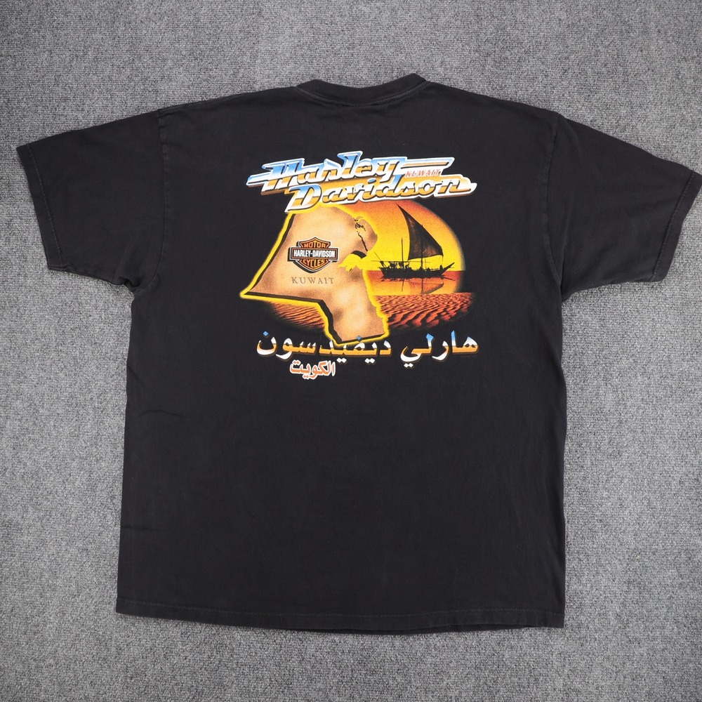 Vintage 2002 Harley Davidson Kuwait‎ Eagle T Shirt Mens XXL Black Holoubek USA